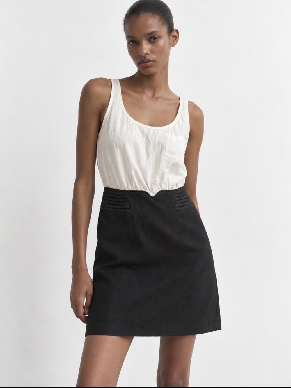 BCBGeneration Cream and Black Two-Tone Mini Dress